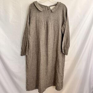 Samansa Mos2 Linen Collared Lagenlook Dress OS Tunic Pinched Pleats